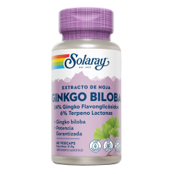 Solaray® - Ginkgo Biloba-60 VegCaps. Sin Gluten. Apto Para Veganos - Extractos vitales